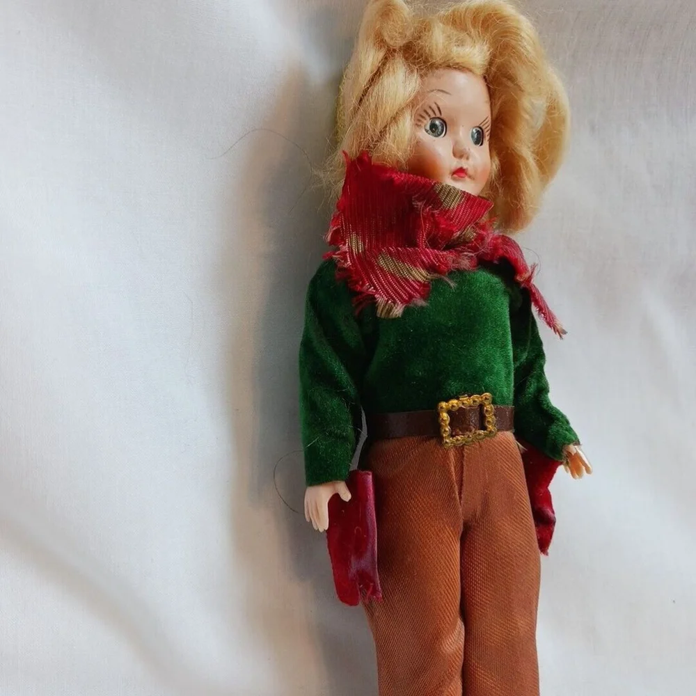 Vintage Sleepy Eye Cowgirl Doll Green Velvet Red Scarf
